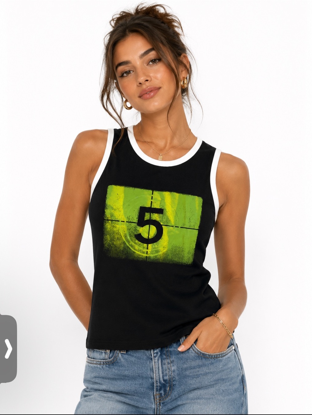 Black Tank Top with Neon Green '5' Graphic NWT